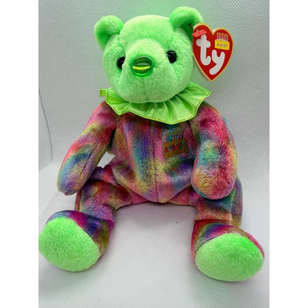Ty Beanie Babies August Birthday Bear 1st Generation Tie Dye Peridot Nose 2001